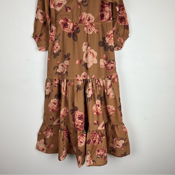 Joyfolie Prairie Cottagecore Cowgirl Ruffle Maxi Ashley Dress Ochre Floral 4 - Picture 8 of 13